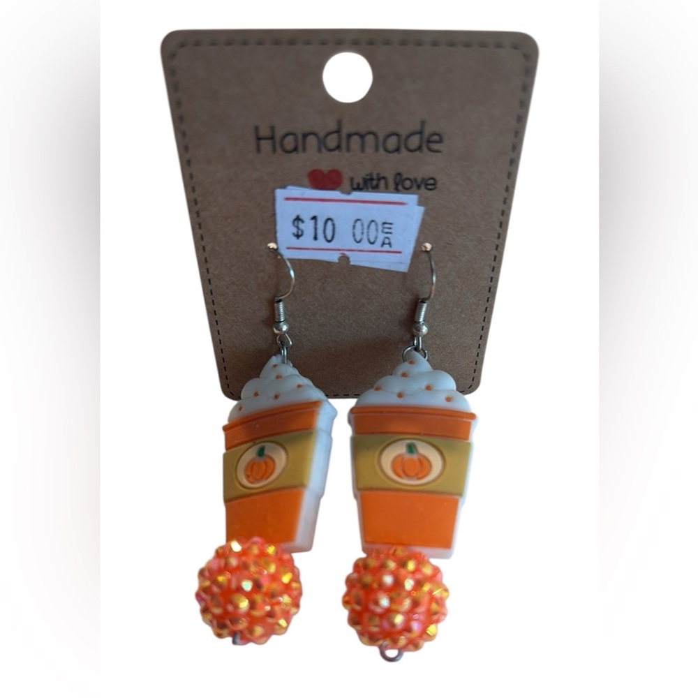 Handmade Pumpkin Spice Latte Earrings - Picture 3 of 14